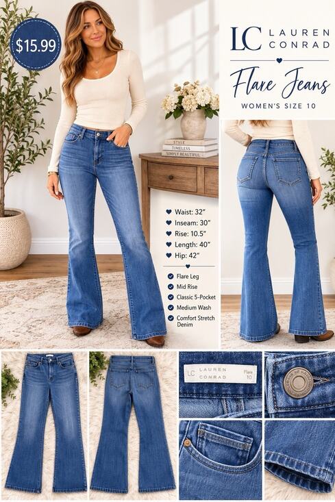 LC Lauren Conrad Denim - Lauren Conrad LC Flare Jeans Women’s 10 Medium Wash Stretch Denim Y2K